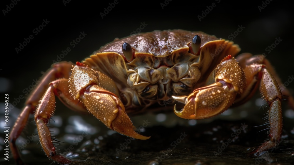 Close-up of a red rock crab on a black background. Wildlife concept.  Seafood concept.