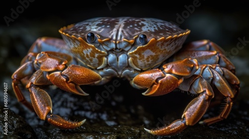 Close-up of a crab on a rock in the rainforest. Wildlife concept.  Seafood concept.