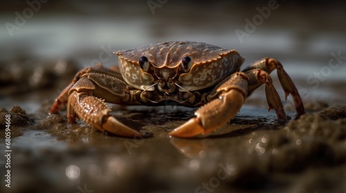 Close up of a small crab on the beach  selective focus. Wildlife concept.  Seafood concept.