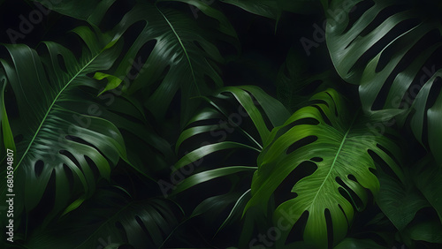 Monstera deliciosa painting Shrubs Realistic Black Background Rainforest