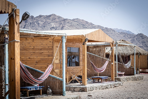 Beach houses in Ras Abu Galum National park in Sinai Egypt photo