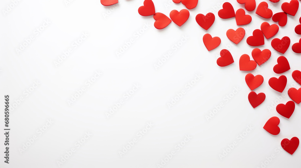 Red hearts on white background on holiday.