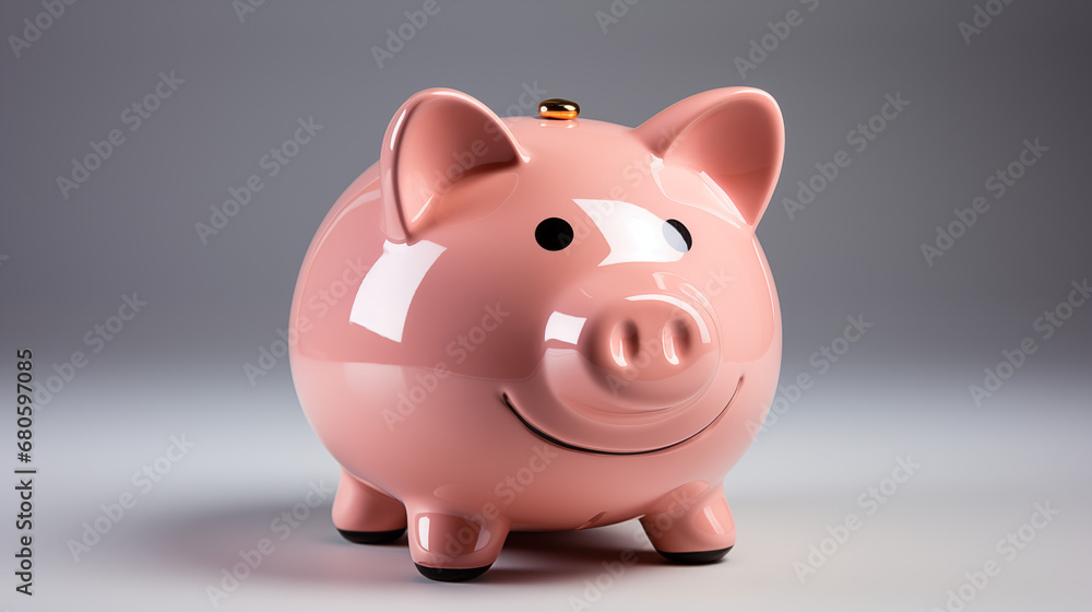Piggy bank in the form of a pink pig on a white background