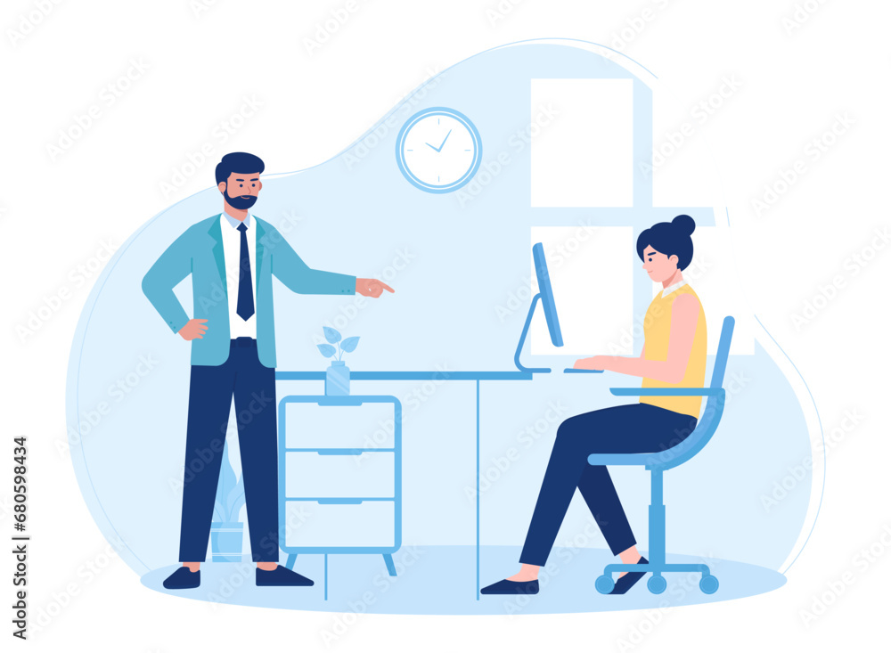 Man and woman doing business work as a team concept flat illustration Man and woman doing business work as a team concept flat illustration
