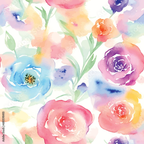 Watercolor flower seamless pattern design, background 