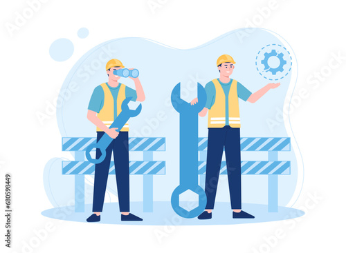 Men work as a team concept flat illustration