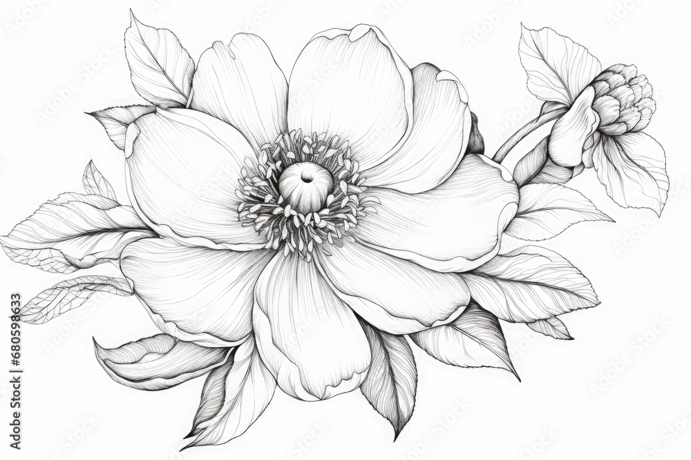 Coloring book flowers doodle style black outline.