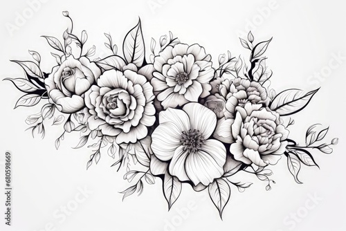 Coloring book flowers doodle style black outline. #680598669