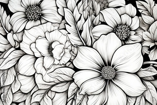 Obraz na płótnie Coloring book flowers doodle style black outline. w salonie