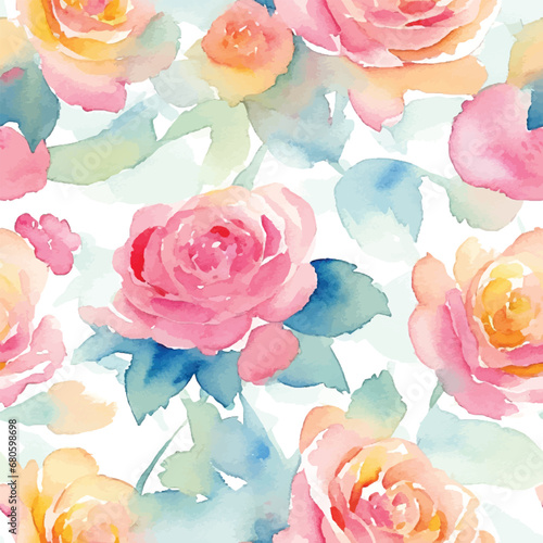 Fototapeta Naklejka Na Ścianę i Meble -  Watercolor flower seamless pattern design, background 