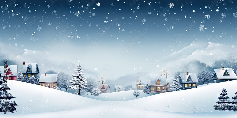 Winter wonderland. Cozy christmas cabin in snowy forest landscape. Enchanting holiday retreat. Magic in snow covered village at night
