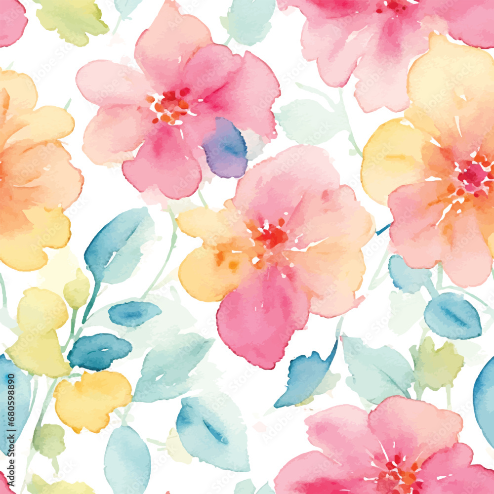 Watercolor flower seamless pattern design, background 