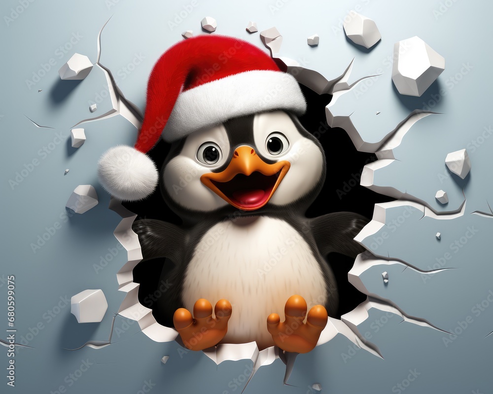 Obraz premium Christmas baby penguin. Generativ Ai. Fictional character.