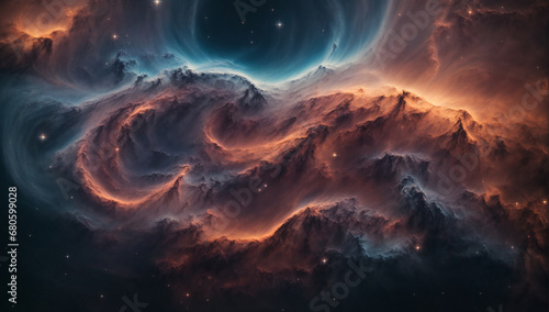 Nebulae with intricate loops and arcs, resembling celestial brushstrokes - AI Generative