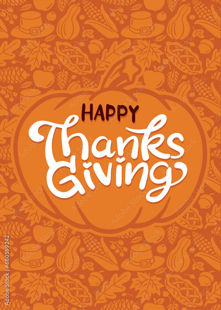 Thanksgiving greeting card illustration, with varied silhouette backgrounds, cool for stickers, t-shirt designs, banners, etc.