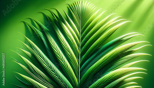 Close up of lush green palm tree leaf 