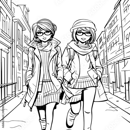 2 girl models wearing fashion tops coloring page