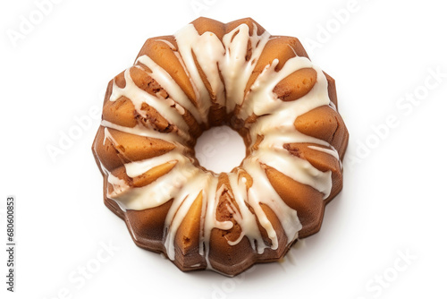 Marble ring-shaped cake on white background