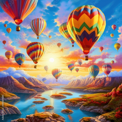 Joyful Ascension: Experience the Festivity Soaring High with Our Colorful Rising Balloons. Generativ Ai.