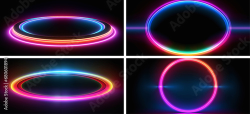 glowing light abstract design background bright neon circle round energy frame blue shine 