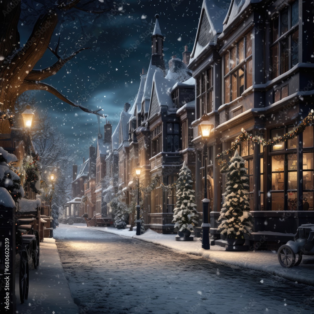 Step Back in Time on a Victorian Christmas Street Generative Ai.