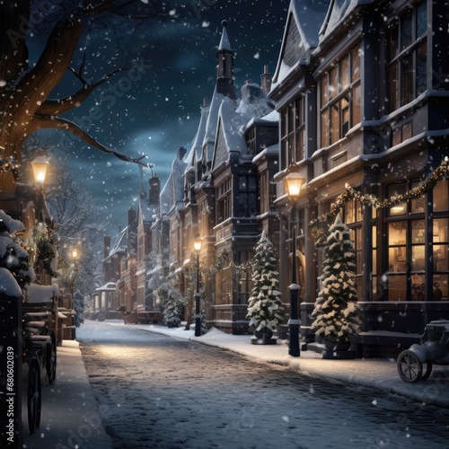 Step Back in Time on a Victorian Christmas Street Generative Ai.