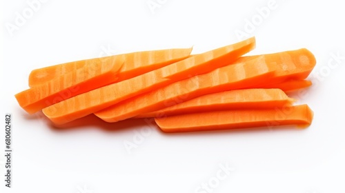 sliced carrots on white background.