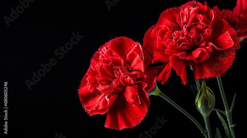 mourning red carnations on a black background.