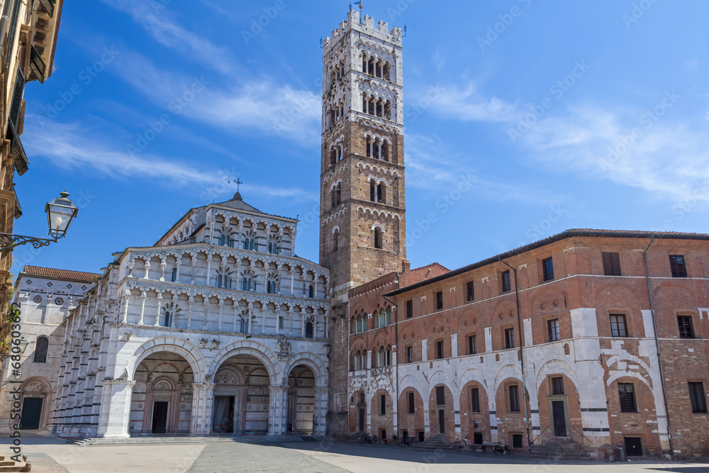 The square of St Martin with Cathedral of San Martino in Lucca. Italy.  Horizontally. 