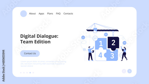 Vector illustration of internet communication Team metaphor People connecting puzzle elements social networks. Concept Landing Page Template, Website Banner, Advertisement and Marketing Material