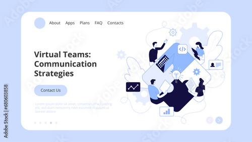 Vector illustration of internet communication Team metaphor People connecting puzzle elements social networks. Concept Landing Page Template, Website Banner, Advertisement and Marketing Material
