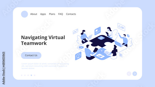 Vector illustration of internet communication Team metaphor People connecting puzzle elements social networks. Concept Landing Page Template, Website Banner, Advertisement and Marketing Material