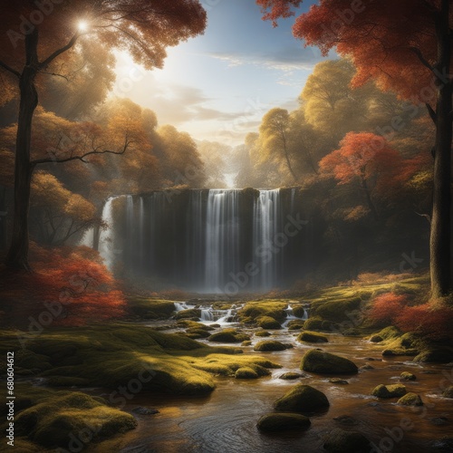 autumn landscape with a river in the forest. autumn landscape with a river in the forest. 3d illustration of a beautiful landscape with a waterfall in the forest