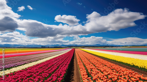 field of tulips on  blue sky background © Planetz