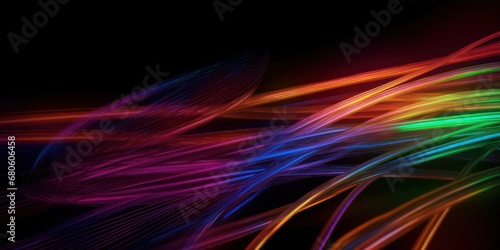 Colorful Abstract Close-up of Fiber Cables on a Black Backgroun, copy space.