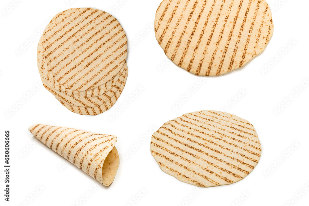 Grilled pitta bread isolated on white background. Grilled pitta bread isolated on white background.