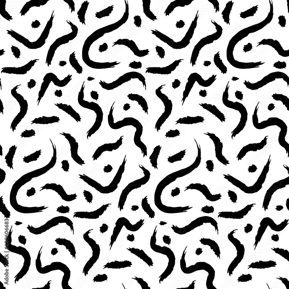 Grunge Black Doodle seamless pattern with hand drawn abstract symbols. Ornament for printing on fabric, cover and packaging. Simple black and white vector ornament isolated on white background Grunge Black Doodle seamless pattern with hand drawn abstract symbols. Ornament for printing on fabric, cover and packaging. Simple black and white vector ornament isolated on white background