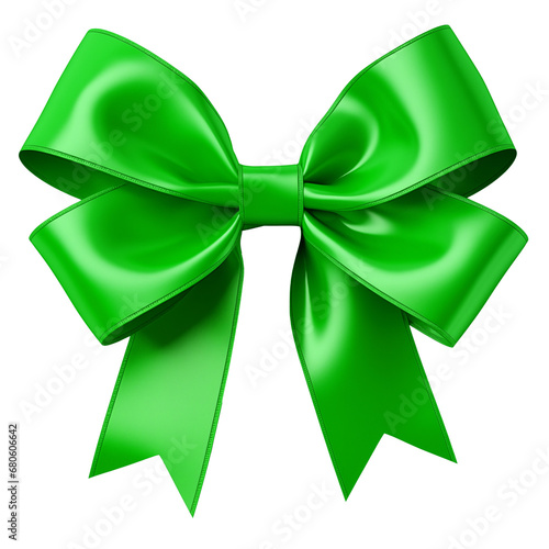 Close-up of a green ribbon bow on a transparent background in PNG format. Bow for gift wrapping for St. Patrick's Day. High quality clipart.