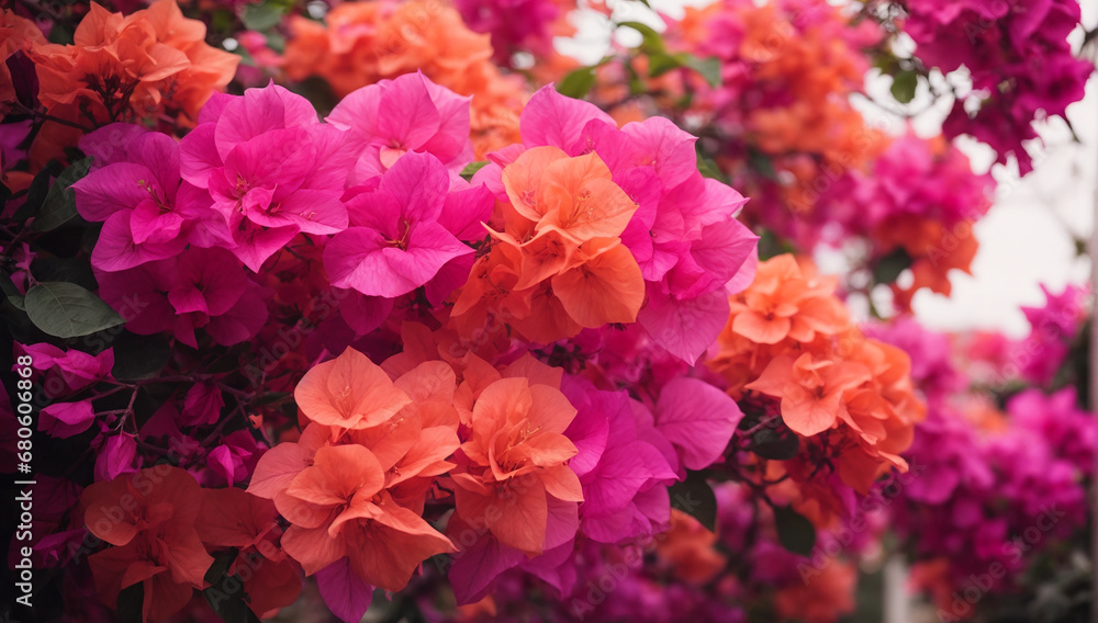 Vibrant and flamboyant bougainvillea, with its clusters of bright pink, purple, or orange bracts - AI Generative