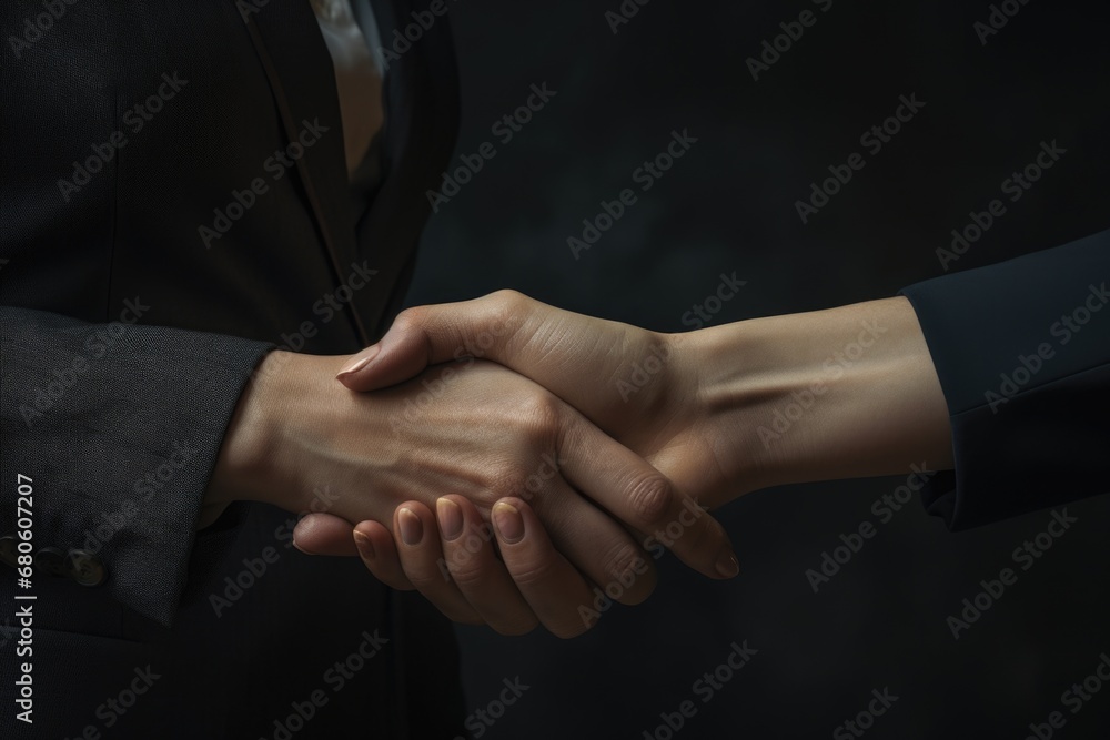 A close-up photograph capturing the moment of two people shaking hands. This image is perfect for business and professional concepts