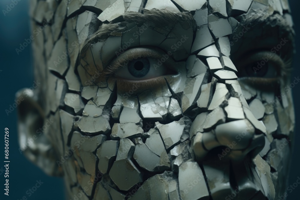A close-up image of a person's face with visible signs of damage. This picture can be used to depict injuries, accidents, or physical abuse A close-up image of a person's face with visible signs of damage. This picture can be used to depict injuries, accidents, or physical abuse