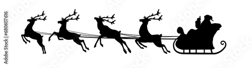 silhouette of Santa's sleigh pulled by reindeers - vector illustration
