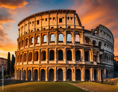 Rome, Italy. The Colosseum or Coliseum at sunrise