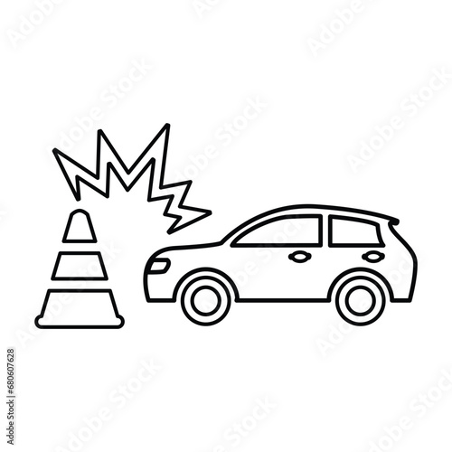 Traffic Cone Crash Icon In Outline Style