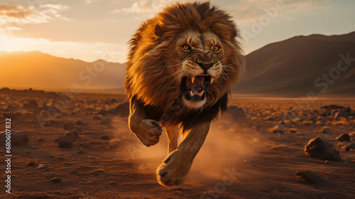 Savage Lion Sprinting for the Assault, Talons Unfurled for a Lethal Blow, Generative AI