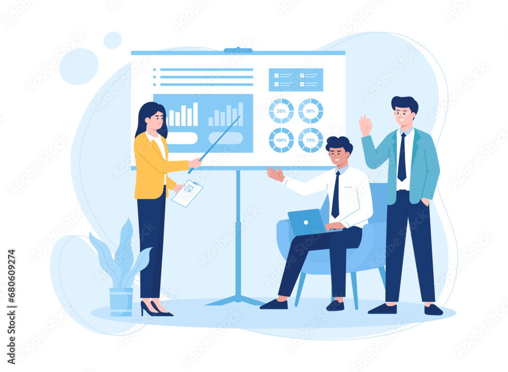 Man and woman doing business work as a team concept flat illustration Man and woman doing business work as a team concept flat illustration