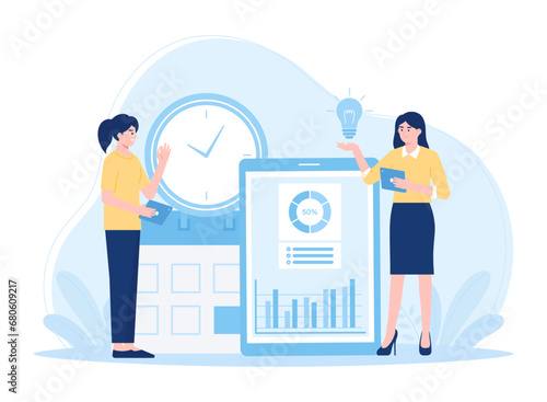 Woman doing business work as a team concept flat illustration