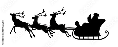 silhouette of Santa's sleigh pulled by reindeers - vector illustration