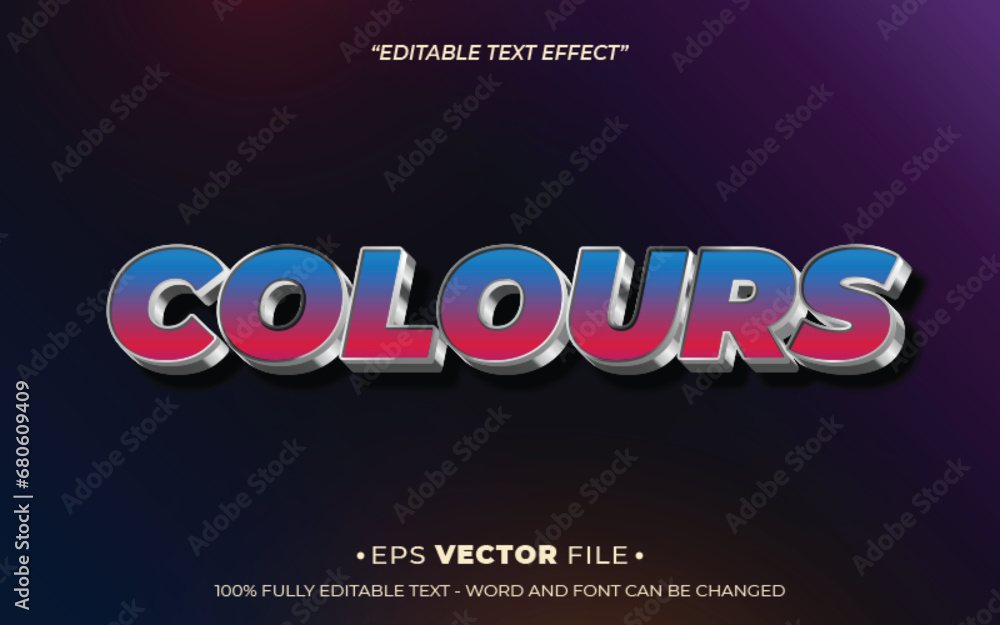 Colours text effect 3d editable vector