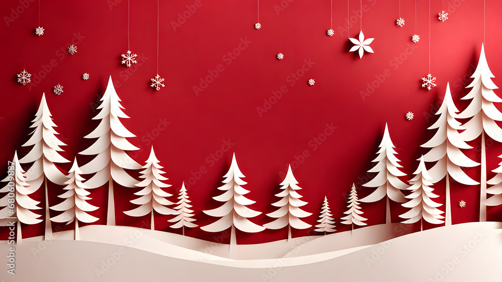 Winter fir tree forest covered with snow in paper cut style as christmas and new year background. Winter fir tree forest covered with snow in paper cut style as christmas and new year background.